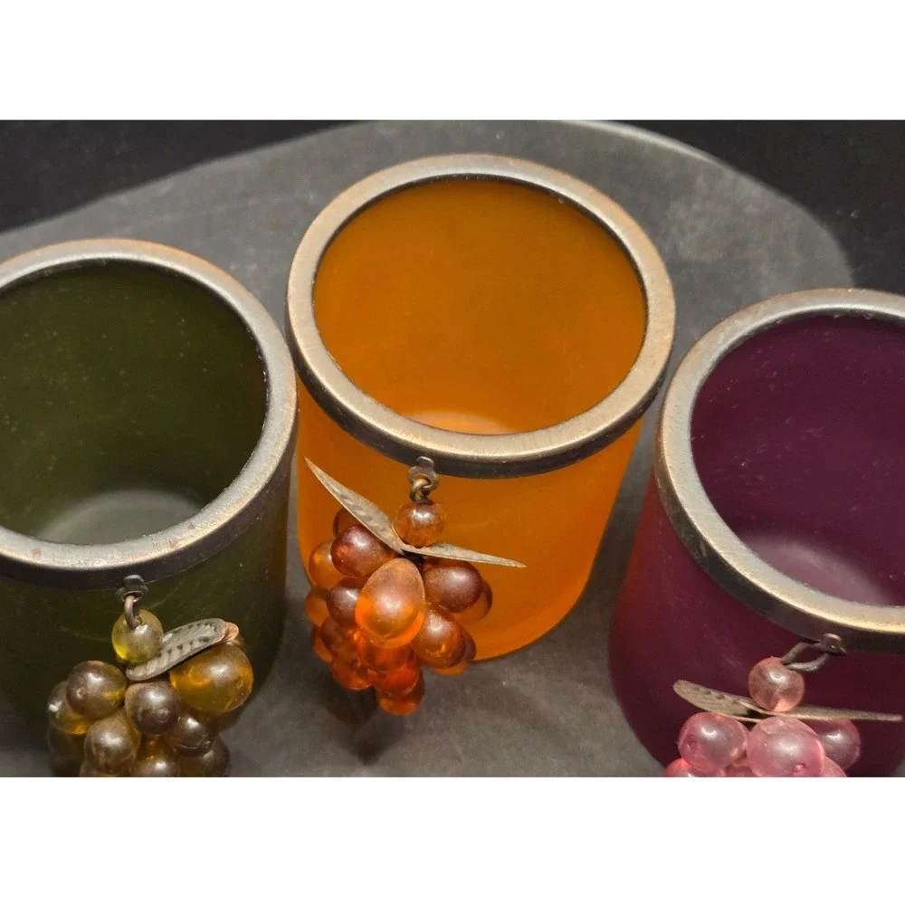 Home Interiors Hanging Grape Votive Holders Set 3 Multicolor Frosted Vintage